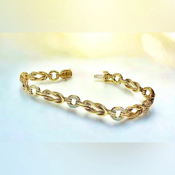 96-Diamond Yellow Gold-Plated Love Knot Tennis Bracelet - Picture 6 of 12